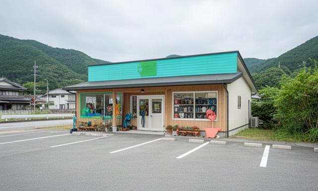 鳥取県岩美町網代隧道にある野球用品店の外観と駐車スペース