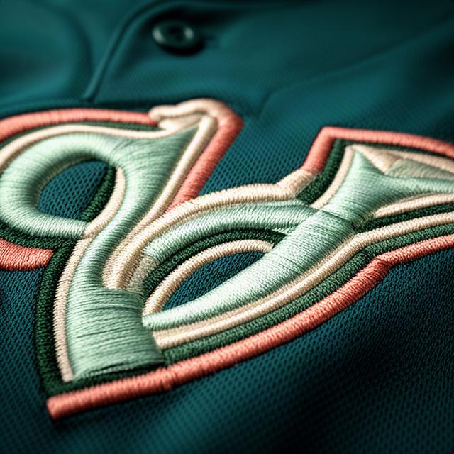 野球ユニフォームの胸元に施されたチーム名刺繍を接写